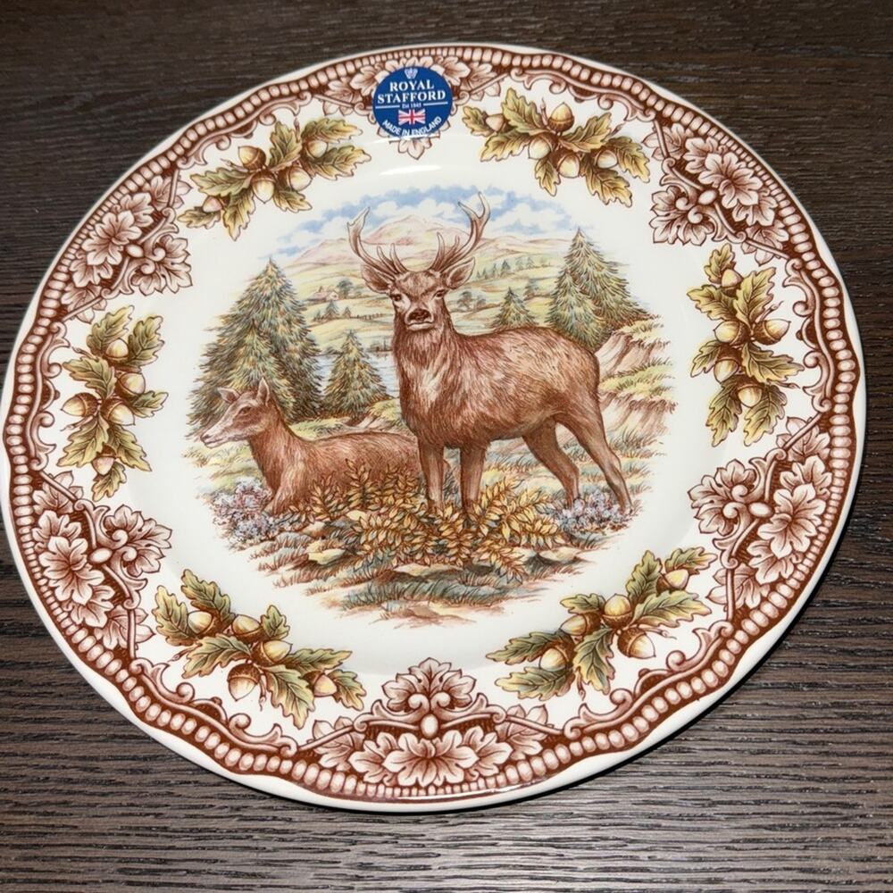 New Royal Stafford Stag Deer Thanksgiving 10 7/8” Dinner Plates - Set of 4